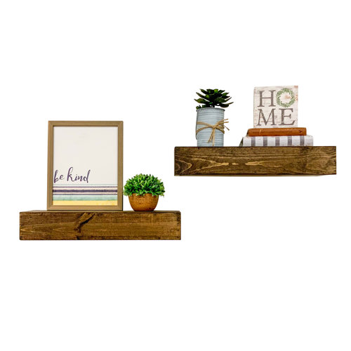 Gracie Oaks Feumore 2 Piece Pine Solid Wood Floating Shelf Wayfair
